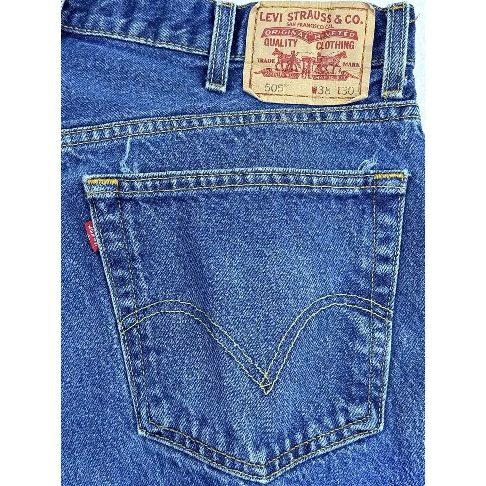Levis 505‎ Regular Fit Blue Jeans Men Denim Straight 38Wx30L (36Wx30L Actual).